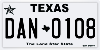 TX license plate DAN0108