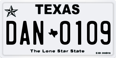 TX license plate DAN0109