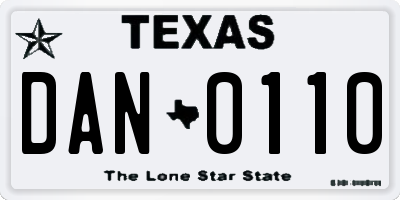 TX license plate DAN0110