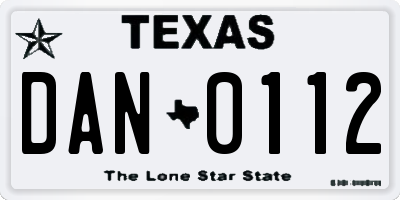 TX license plate DAN0112
