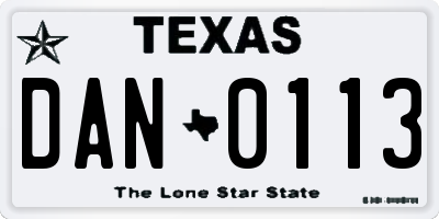 TX license plate DAN0113