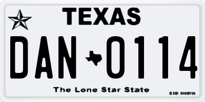TX license plate DAN0114