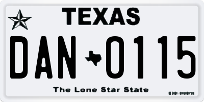 TX license plate DAN0115