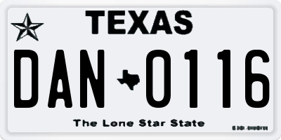 TX license plate DAN0116