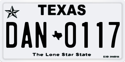 TX license plate DAN0117