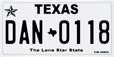 TX license plate DAN0118