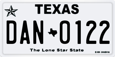 TX license plate DAN0122