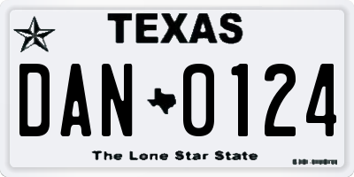 TX license plate DAN0124