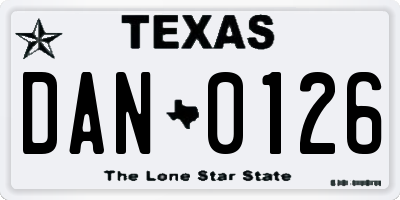 TX license plate DAN0126