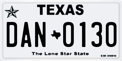 TX license plate DAN0130