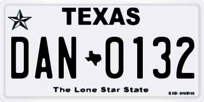 TX license plate DAN0132