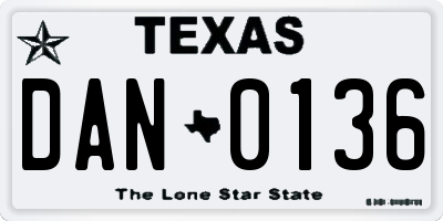 TX license plate DAN0136