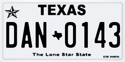 TX license plate DAN0143