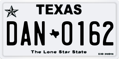 TX license plate DAN0162