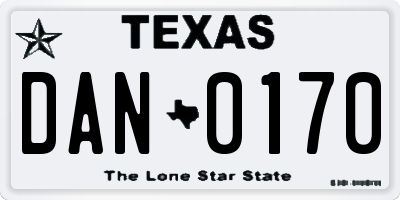 TX license plate DAN0170