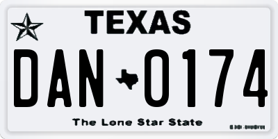 TX license plate DAN0174