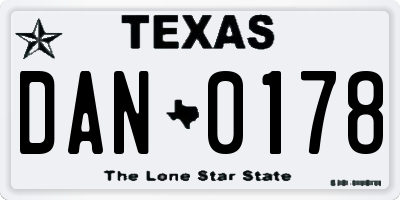 TX license plate DAN0178