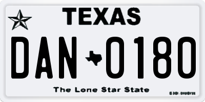 TX license plate DAN0180
