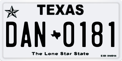 TX license plate DAN0181