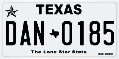 TX license plate DAN0185