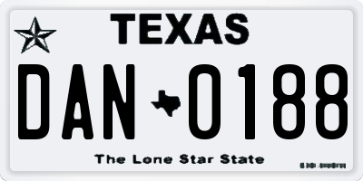TX license plate DAN0188
