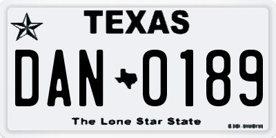 TX license plate DAN0189