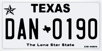 TX license plate DAN0190