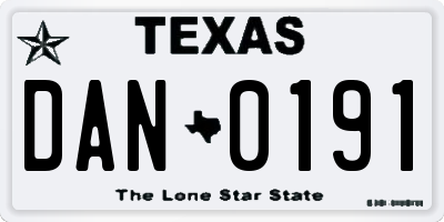 TX license plate DAN0191