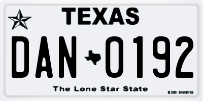 TX license plate DAN0192