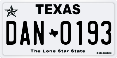 TX license plate DAN0193