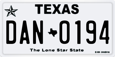 TX license plate DAN0194