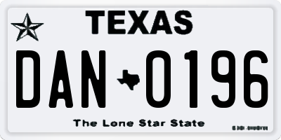 TX license plate DAN0196