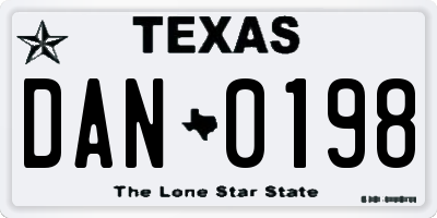 TX license plate DAN0198