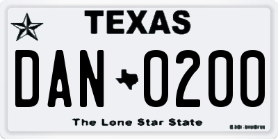 TX license plate DAN0200