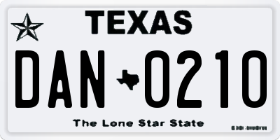 TX license plate DAN0210