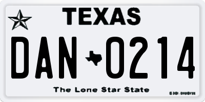 TX license plate DAN0214