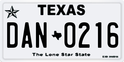 TX license plate DAN0216