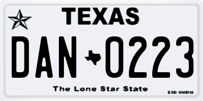 TX license plate DAN0223