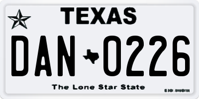 TX license plate DAN0226