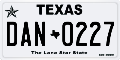 TX license plate DAN0227