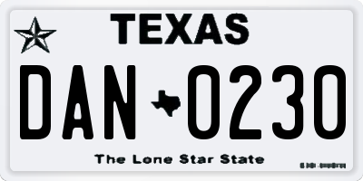 TX license plate DAN0230