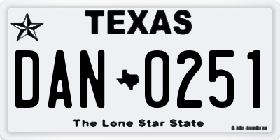 TX license plate DAN0251