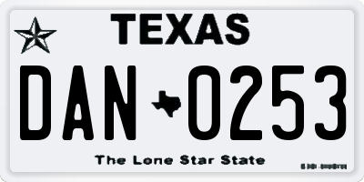 TX license plate DAN0253