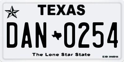 TX license plate DAN0254