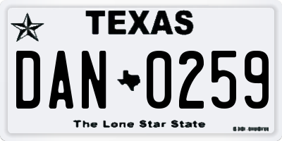 TX license plate DAN0259