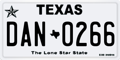 TX license plate DAN0266