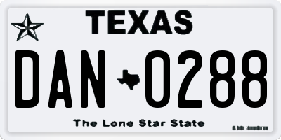 TX license plate DAN0288