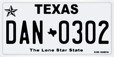 TX license plate DAN0302