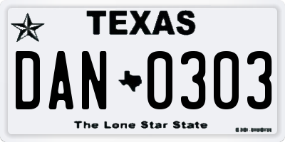 TX license plate DAN0303
