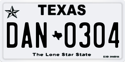 TX license plate DAN0304